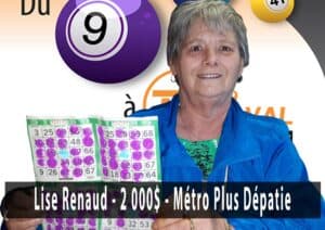 Gagnant BiNGO TV Laval - 28 mai 2017